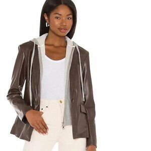 Central Park West Coco Faux Leather Fabric Mix Blazer in Brown, Small